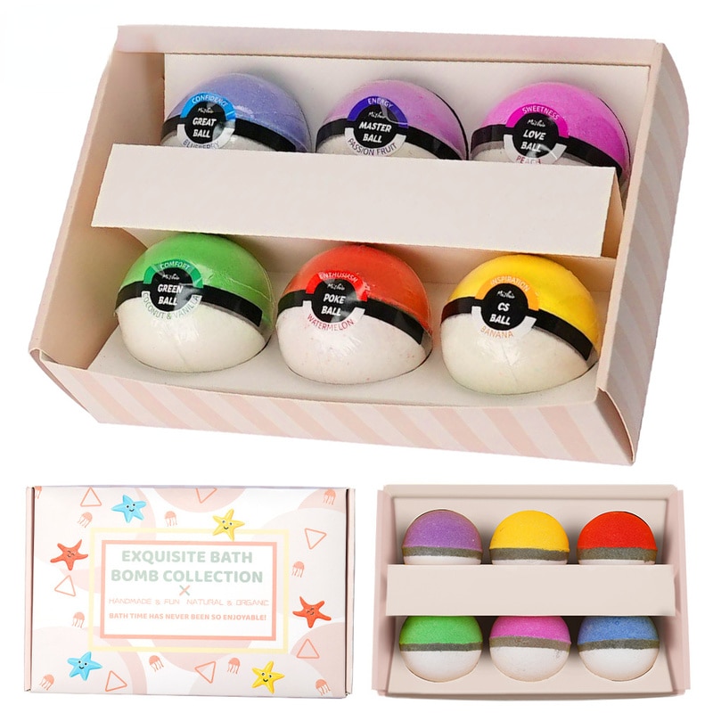 6pcsPoke Ball Toy Bath Salt Ball Set Cartoon Skin Care Products Essential Oil Clean Bath Ball Bath Salt Ball Kids Toys